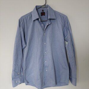 Louis Feraud Paris Men's M /39-40 Blue Patterned Dress Shirt 100% Cotton